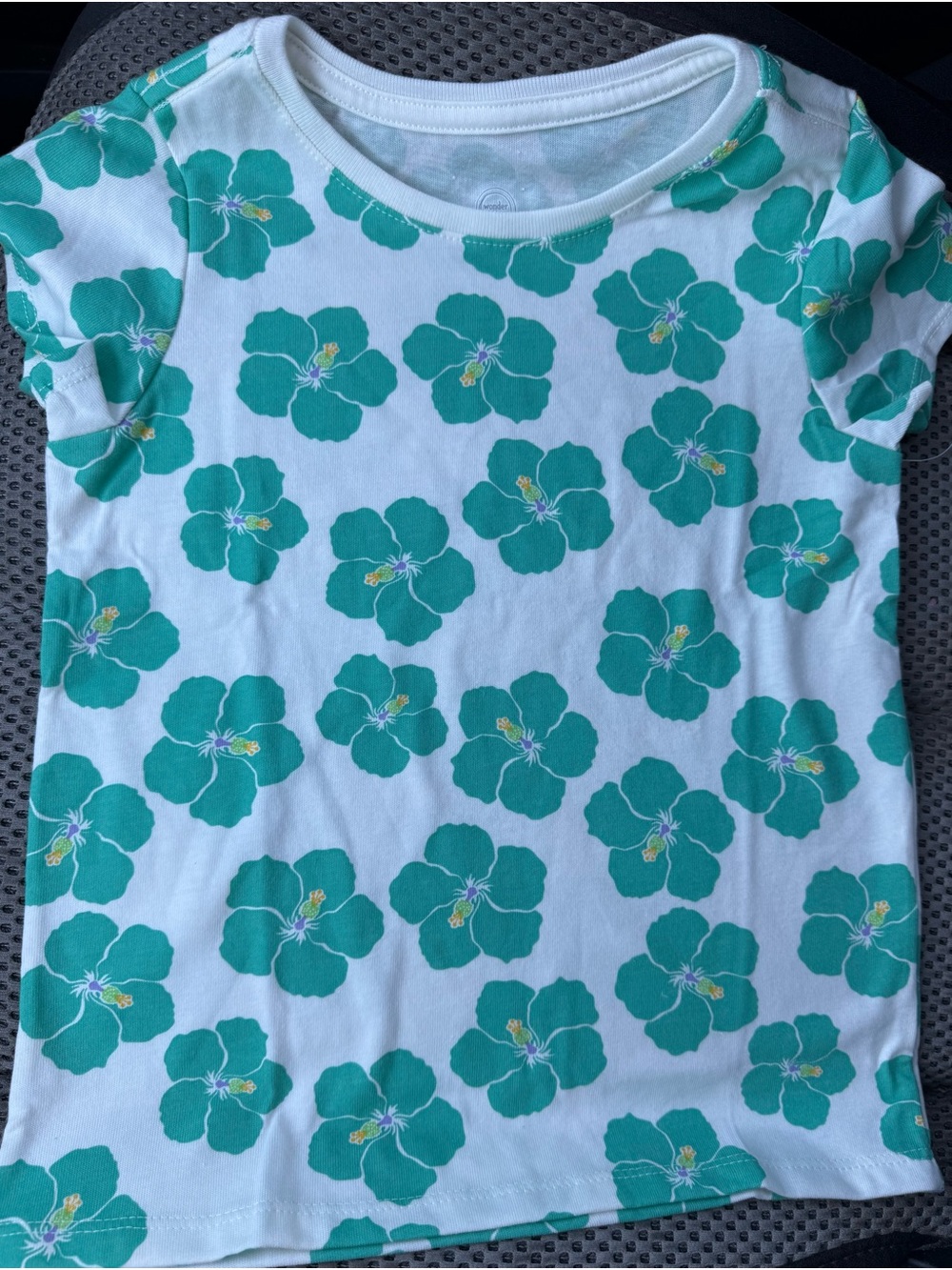 Girl’s White Tee with Teal Floral Print
